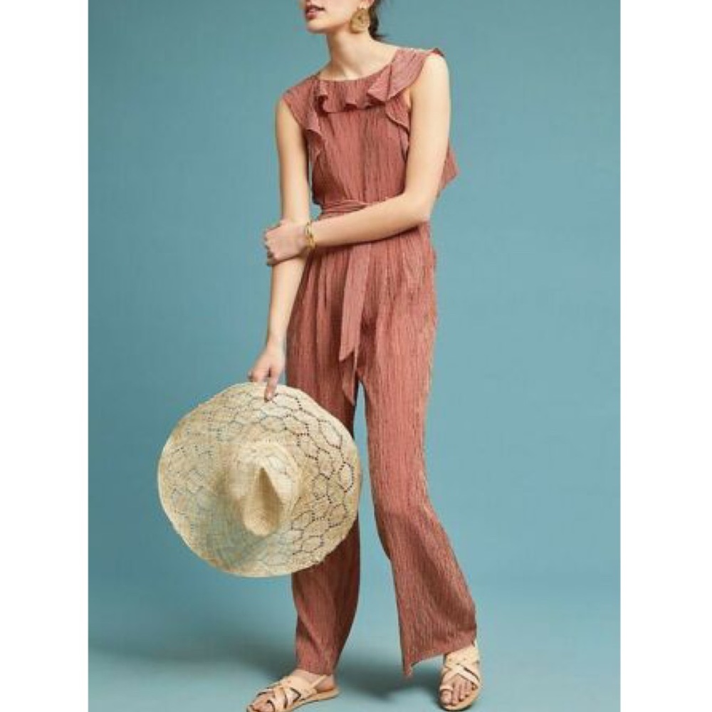 Anthropologie ruffle stripe jumpsuit romper